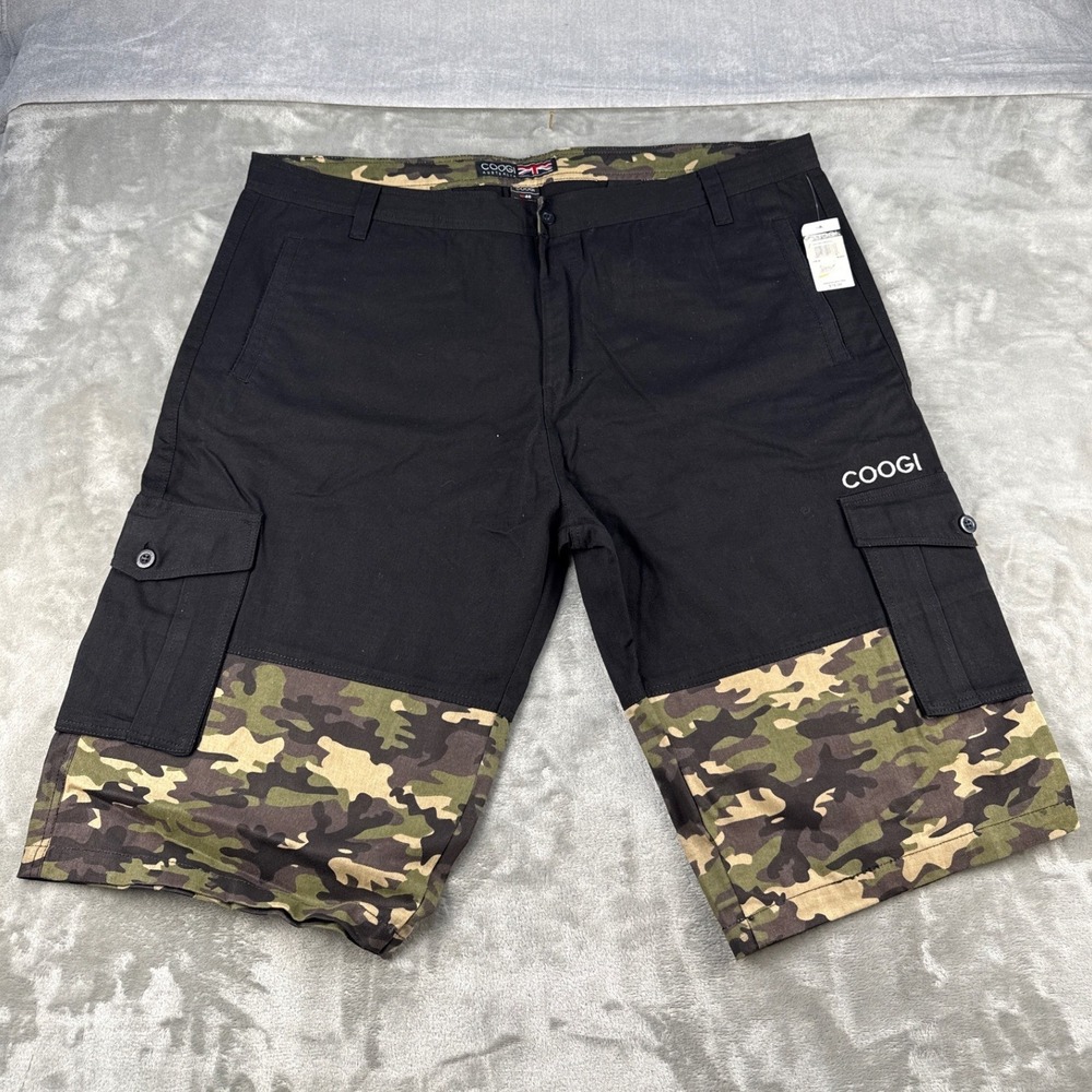 Coogi Australia Mens 46 Black Camo Cargo Shorts Cotton Colorblock Streetwear NEW